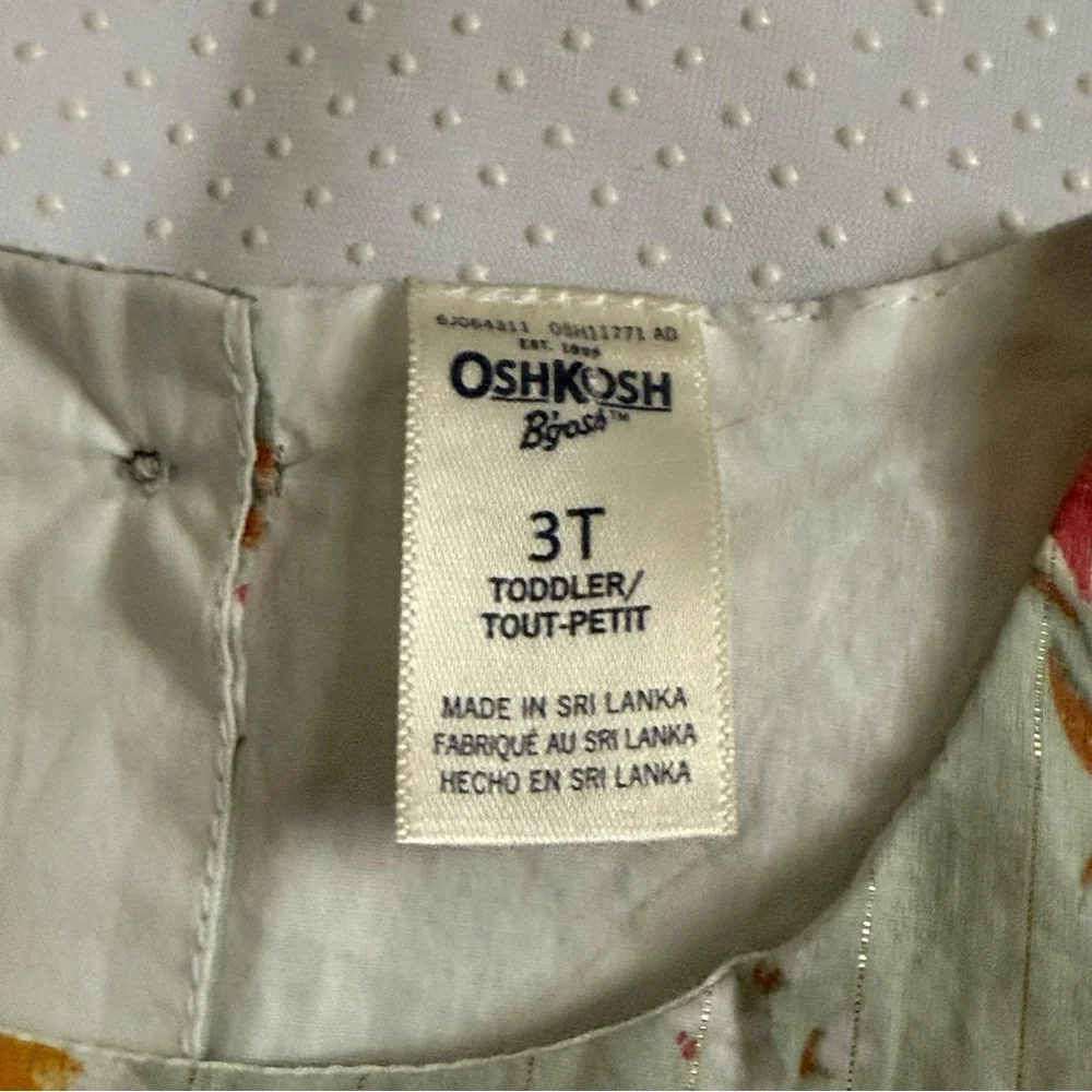 OshKosh B'gosh‎ Green Floral Kids Dress Size 3T Short Sleeve Double Layer
